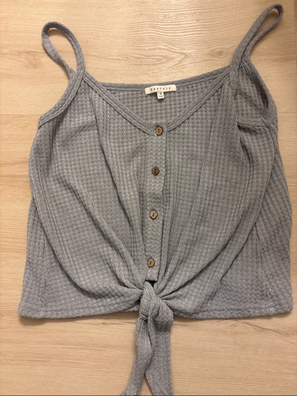 Light Gray Waffle Knit Tie-Front Tank